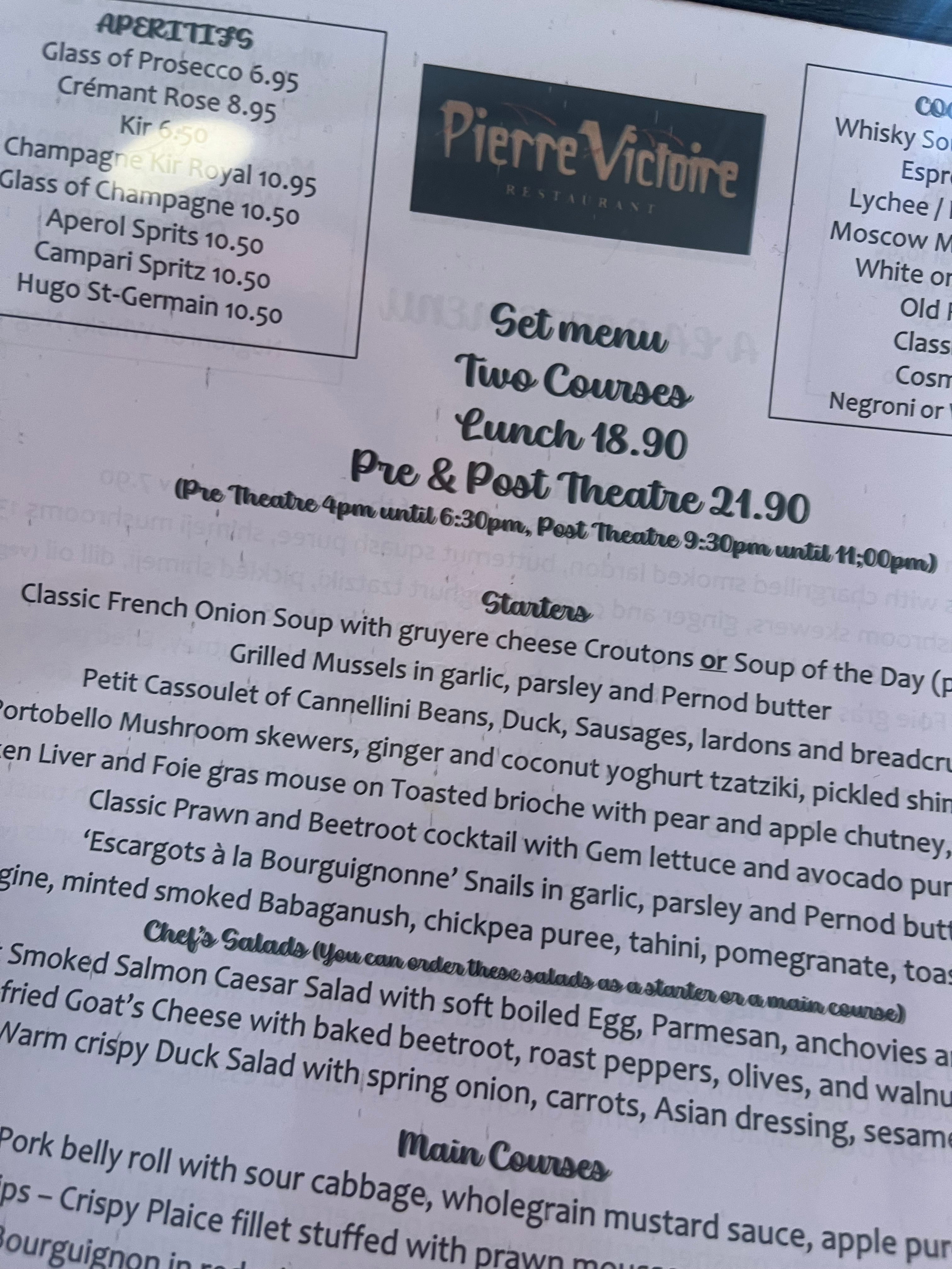 Pre-theatre dining in Soho